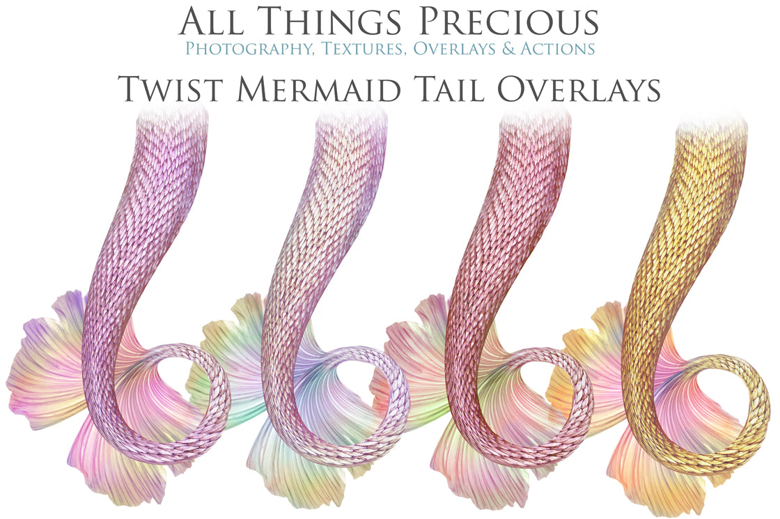 Mermaid Tail fin overlays in colourful tints. By ATP Textures
